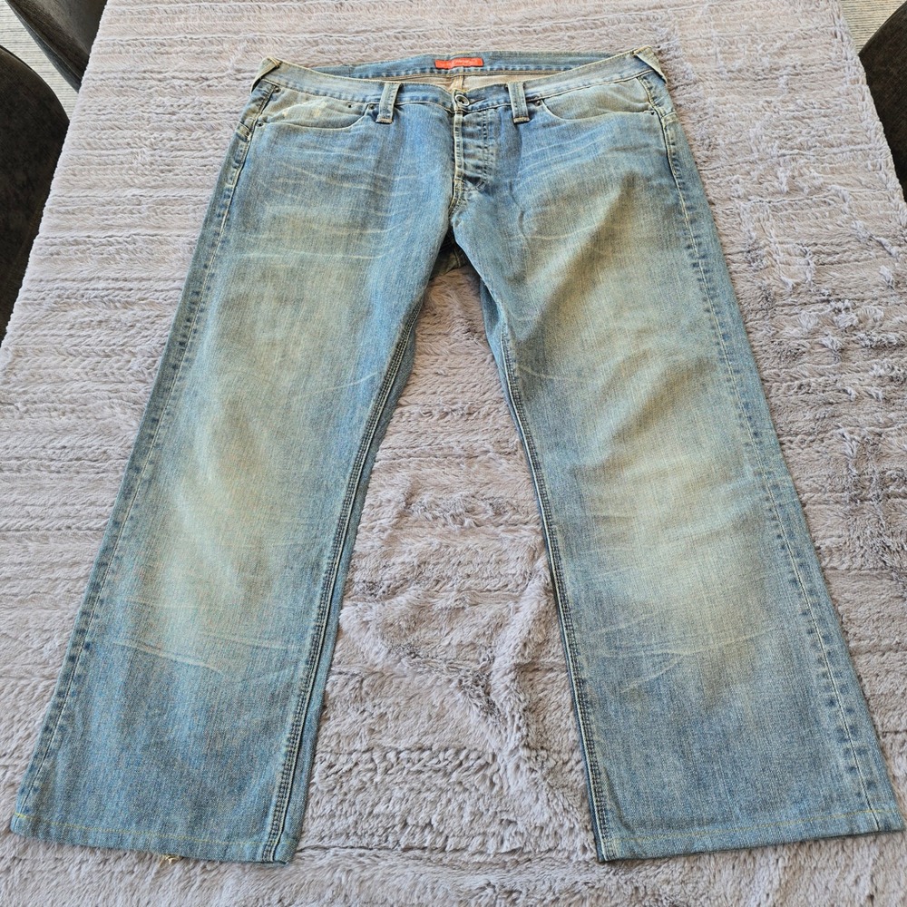 Ed Hardy Mens Denim Christian Audigier Jeans 38x28 Light Wash Button Fly‎ Y2K